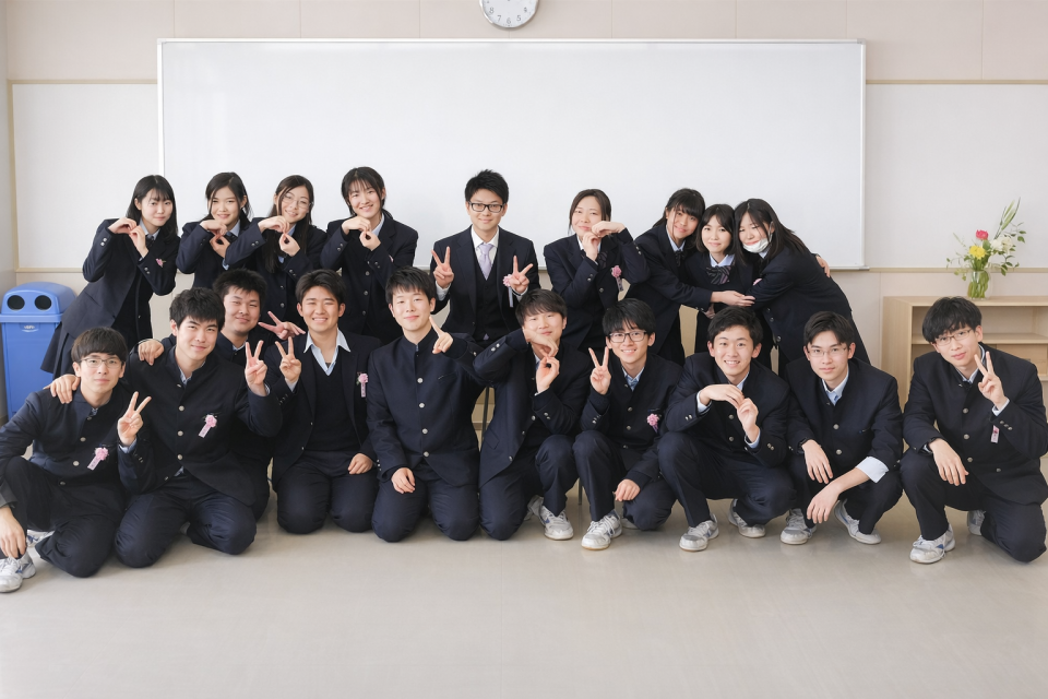 高校3年生の集合写真・教室