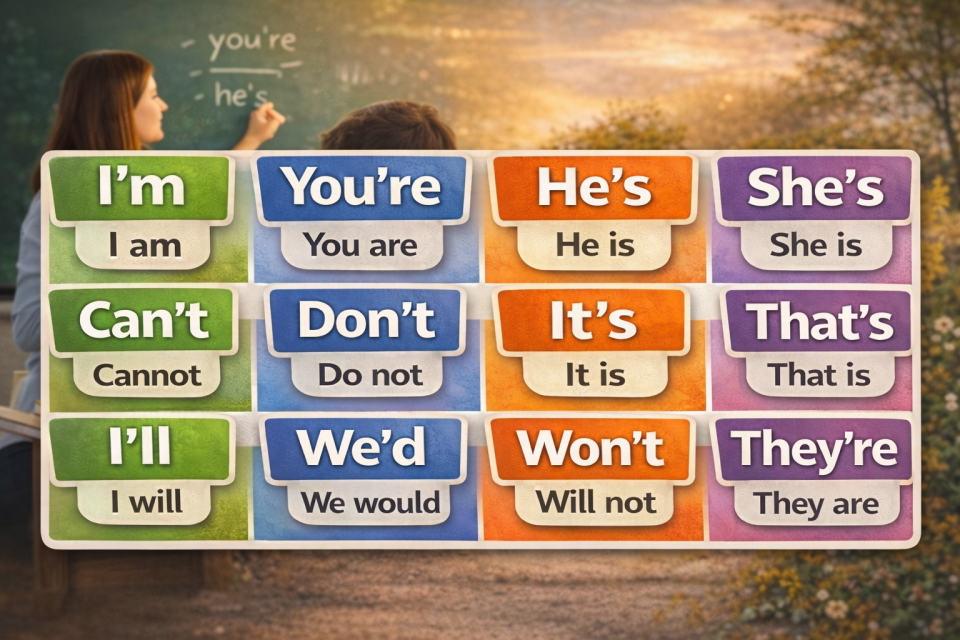 文法 短縮[縮約]形リスト | List of 12 Contractions in English