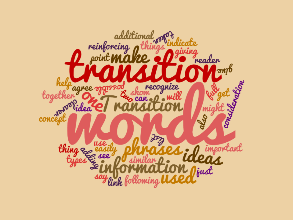 Transition words and how to use them. Word list included (separated by single words, multiples and prepositions)