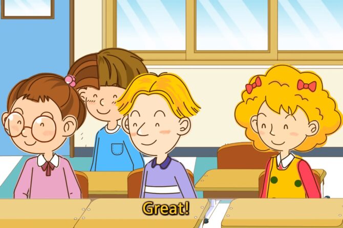 Kids in classroom studying English