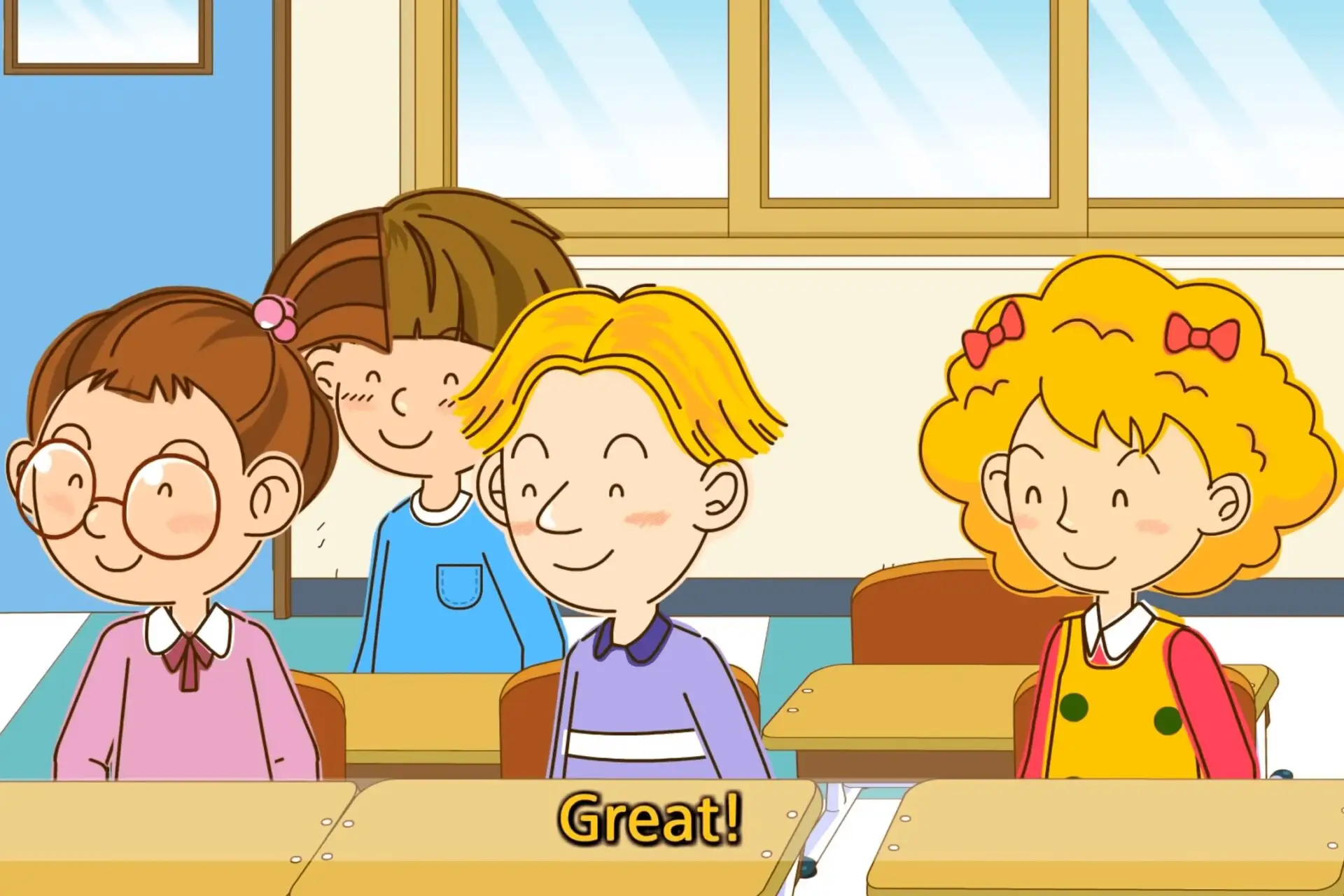 Kids in classroom studying English