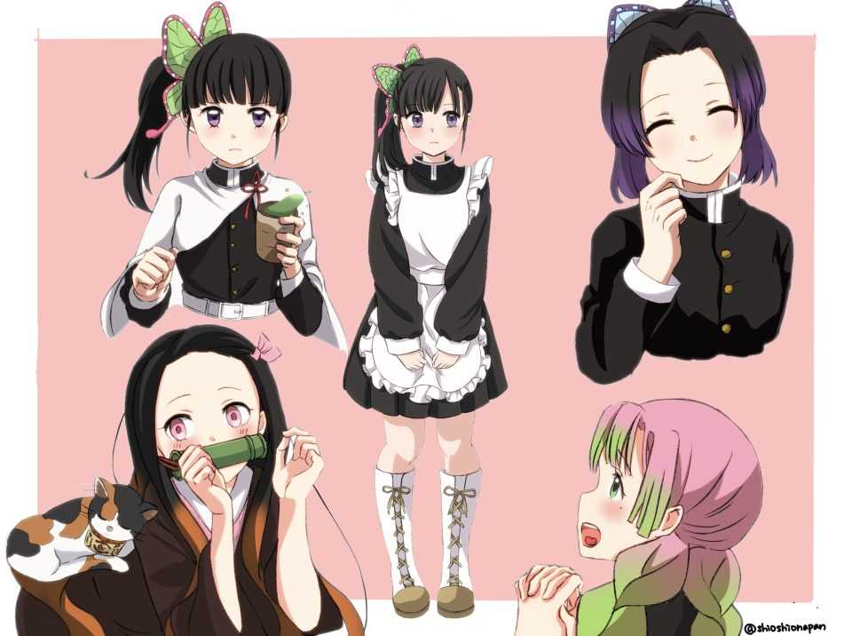 kamado nezuko kochou shinobu kanroji mitsuri and tsuyuri kanao kimetsu no yaiba drawn by donut