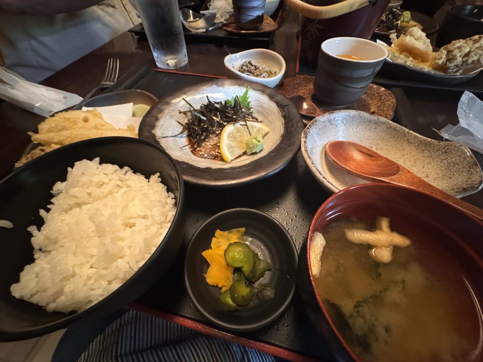 Team bonding activities, visiting restaurants. Sashimi grade sea bream ochazuke - a healthy Japanese meal for lunch at Japanese restaurants